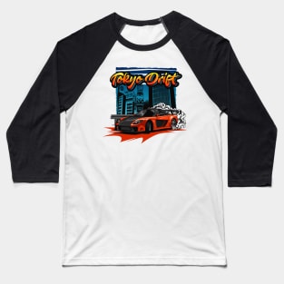 Tokyo Drift RX7 Illustration (Orange) Baseball T-Shirt